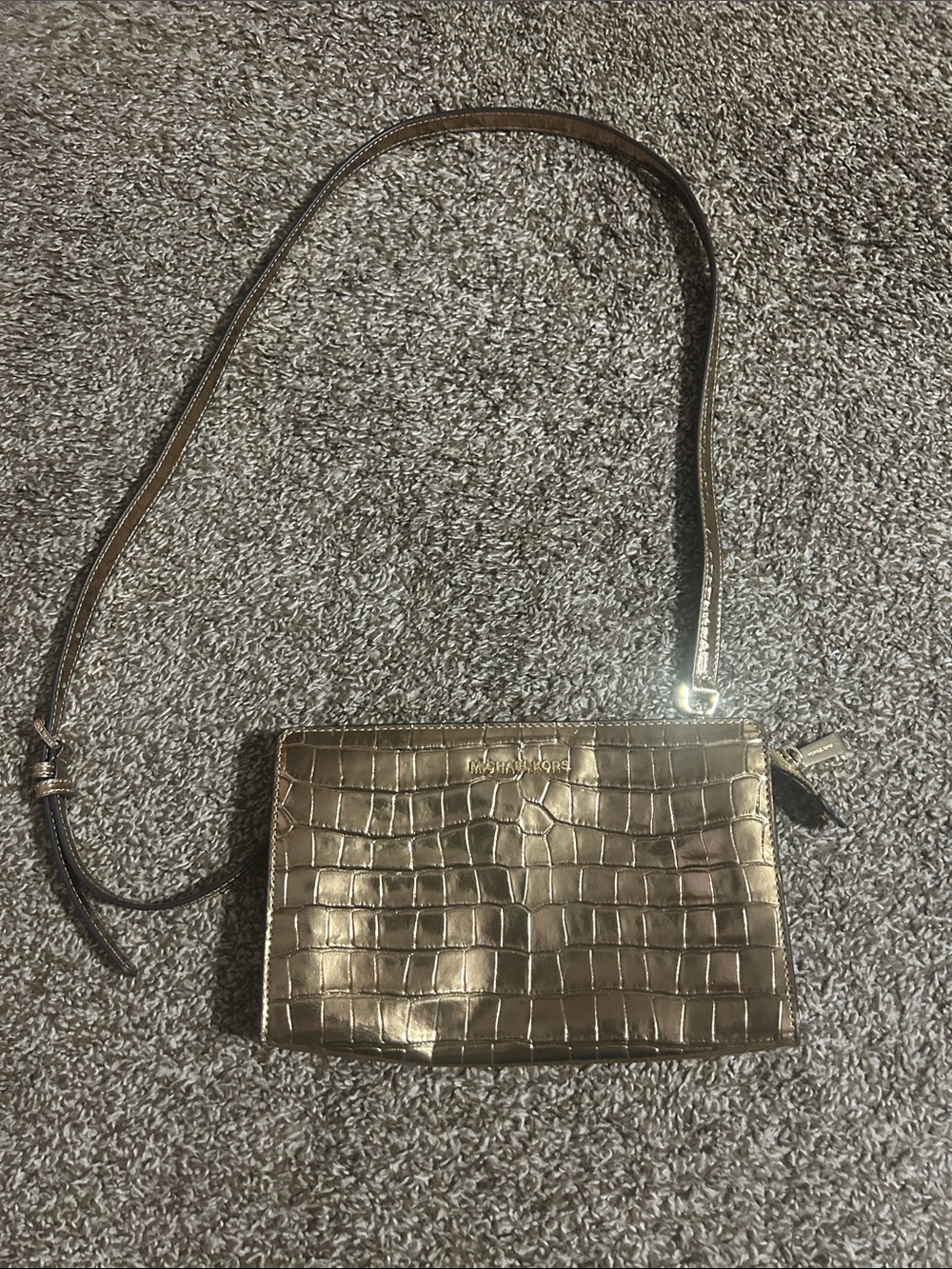Michael Kors Metallic Bronze Croc-Embossed Crossbody